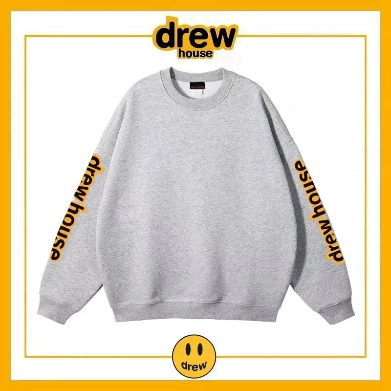Drew House Letter Sleeve Long Sleeve T Shirt Men Women Cotton Loose Fit Unisex Couple Casual Streetwear Top