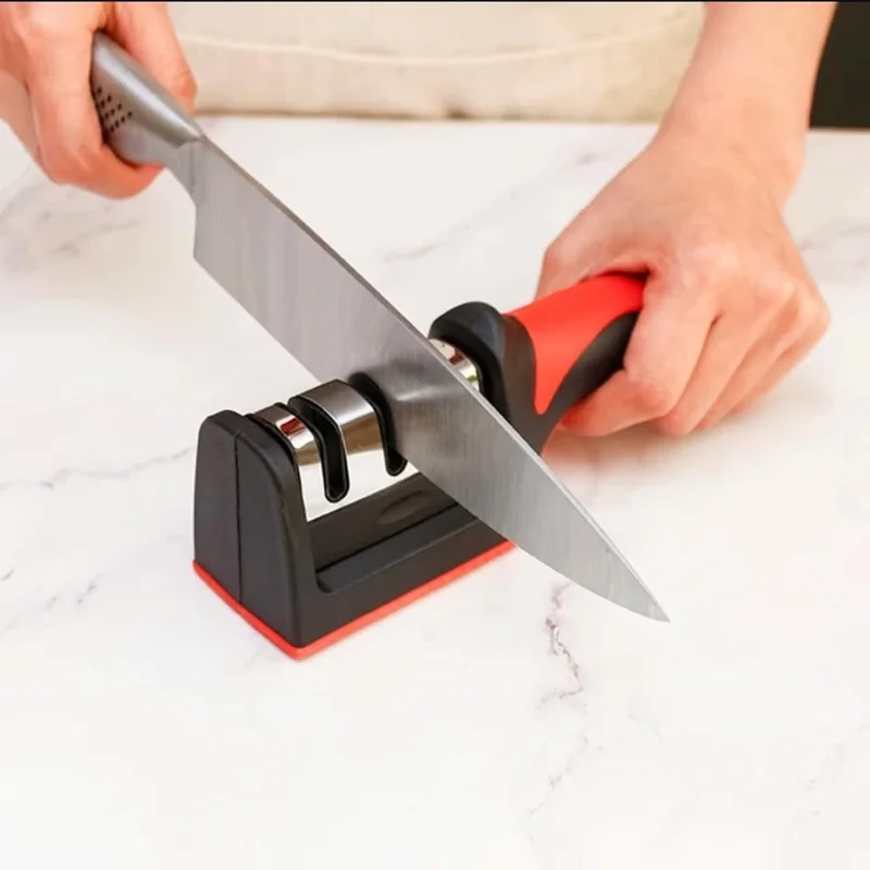 Afilador de cuchillos de 3 etapas: herramienta manual para afilar cuchillos para uso doméstico, mantenimiento de cuchillas fácil y rápido, esencial para la cocina del hogar