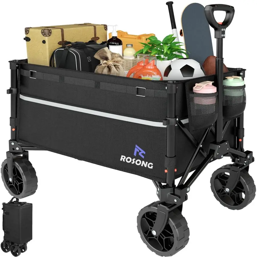 

Collapsible Wagon Cart with Wheels Foldable Folding Utility Heavy Duty Wagons Carts for Grocery Sports Garden Shopping Camping W