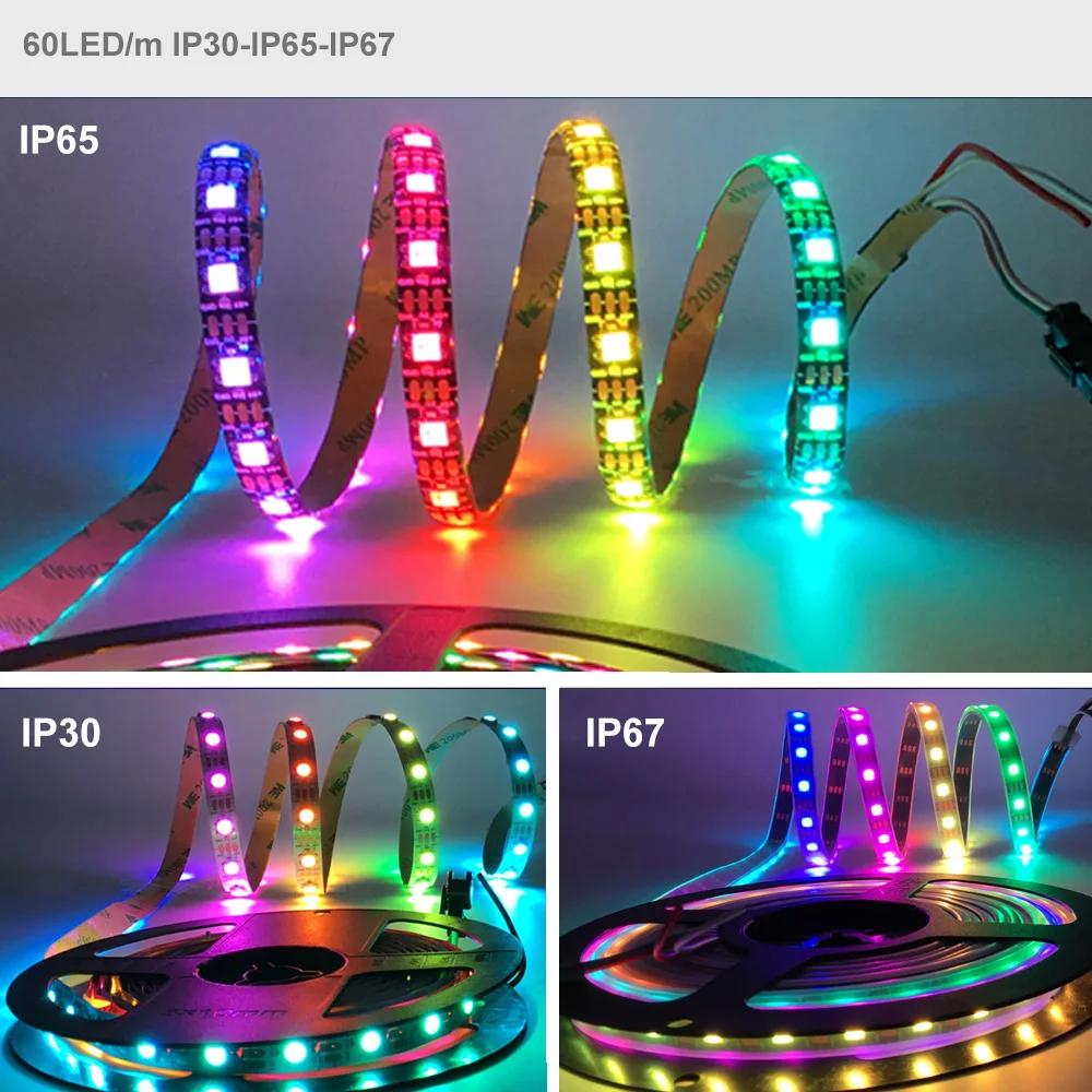 Tira de luces Led direccionables individualmente, 1m, 2m, 4m, 5m, WS2812B, WS2812, RGB, PCB, IP30, 65, 67, 5V