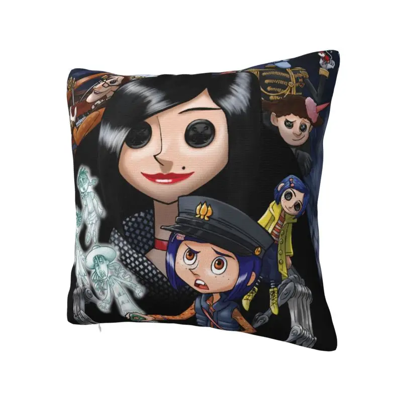 Custom Halloween Horror Film Coraline Throw Pillow Case 40*40cm Sofa Cushion Cover Square Polyester Pillowcase