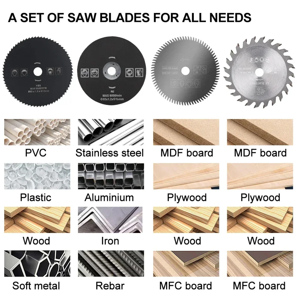 Confezione da 5 lame per sega circolare da 85 mm disco da taglio per legno accessori per utensili elettrici lama per sega circolare foro interno disco da taglio per legno da 10 mm
