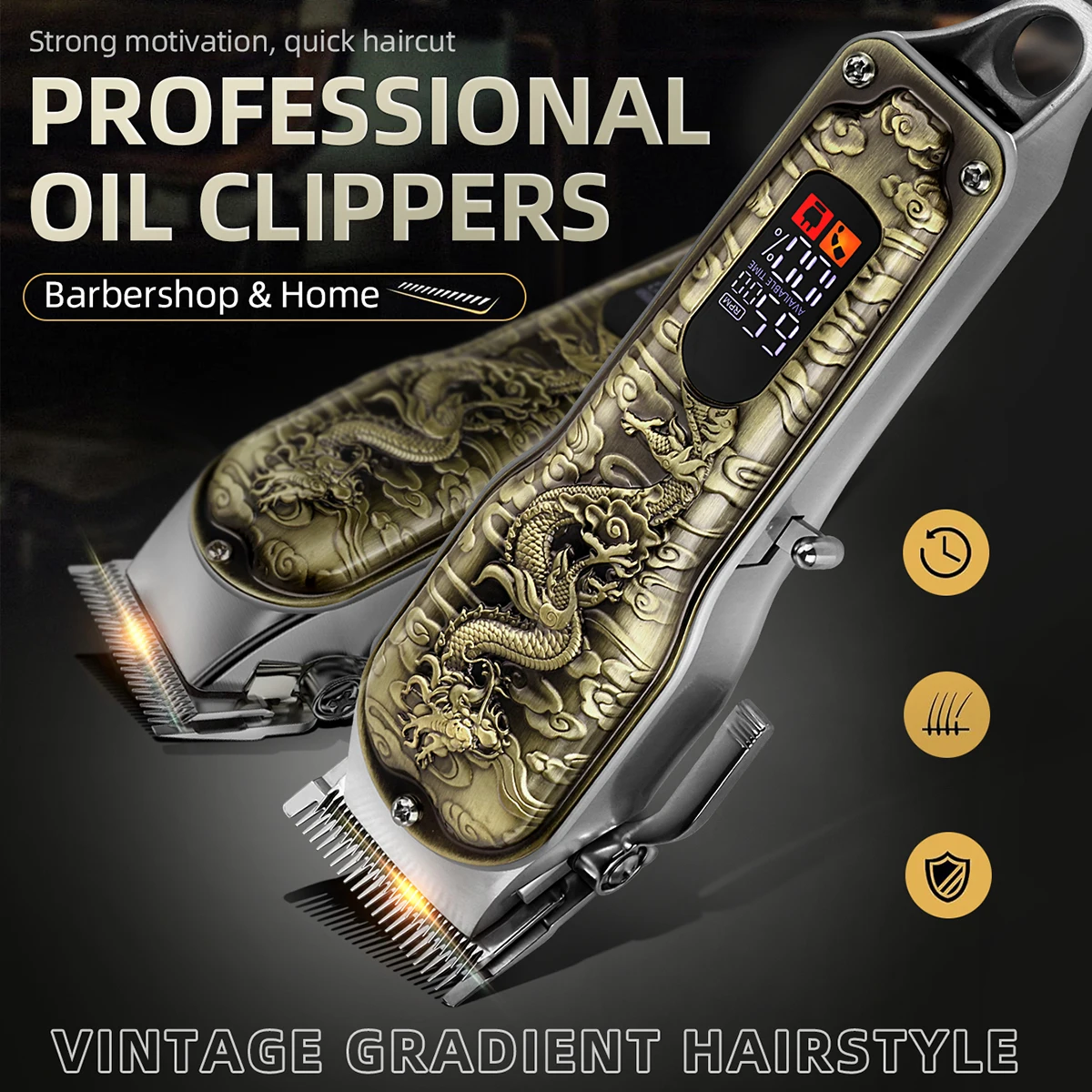 KIKIDO KK-808 men's Hair Clippers Gold dragon design Electric hair cutting machine professional barber hairTrimmer Shaving Razor