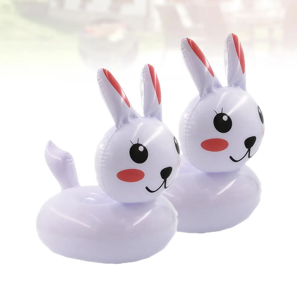 

2Pcs Inflatable Rabbit Beer Holder White PVC Lightweight Floating Swim Beer Mat Floating Bottle Tray Easy Storage Inflatable