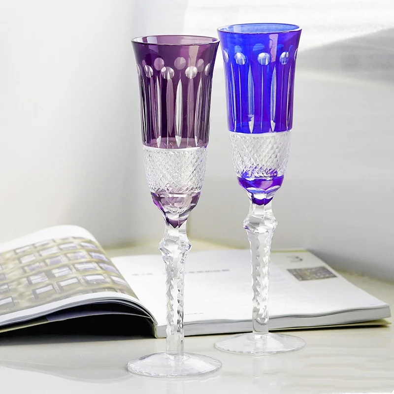 Crystal Flute Champagne Glasses Multicolor Wine Glass Cup Handmade Hand Carved Edo Kiriko Wedding Gift With Gift Box 1PC