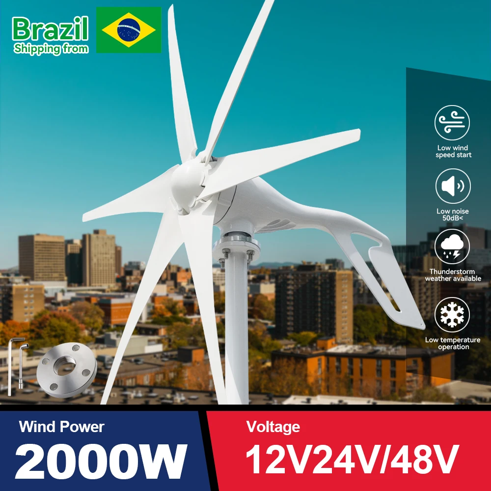 

Shipping from Brazil 2000w Small Wind Turbine Generator 3 6 Blades 12v 24v 48v With Mppt/Hybrid Charge Controller For Home Use