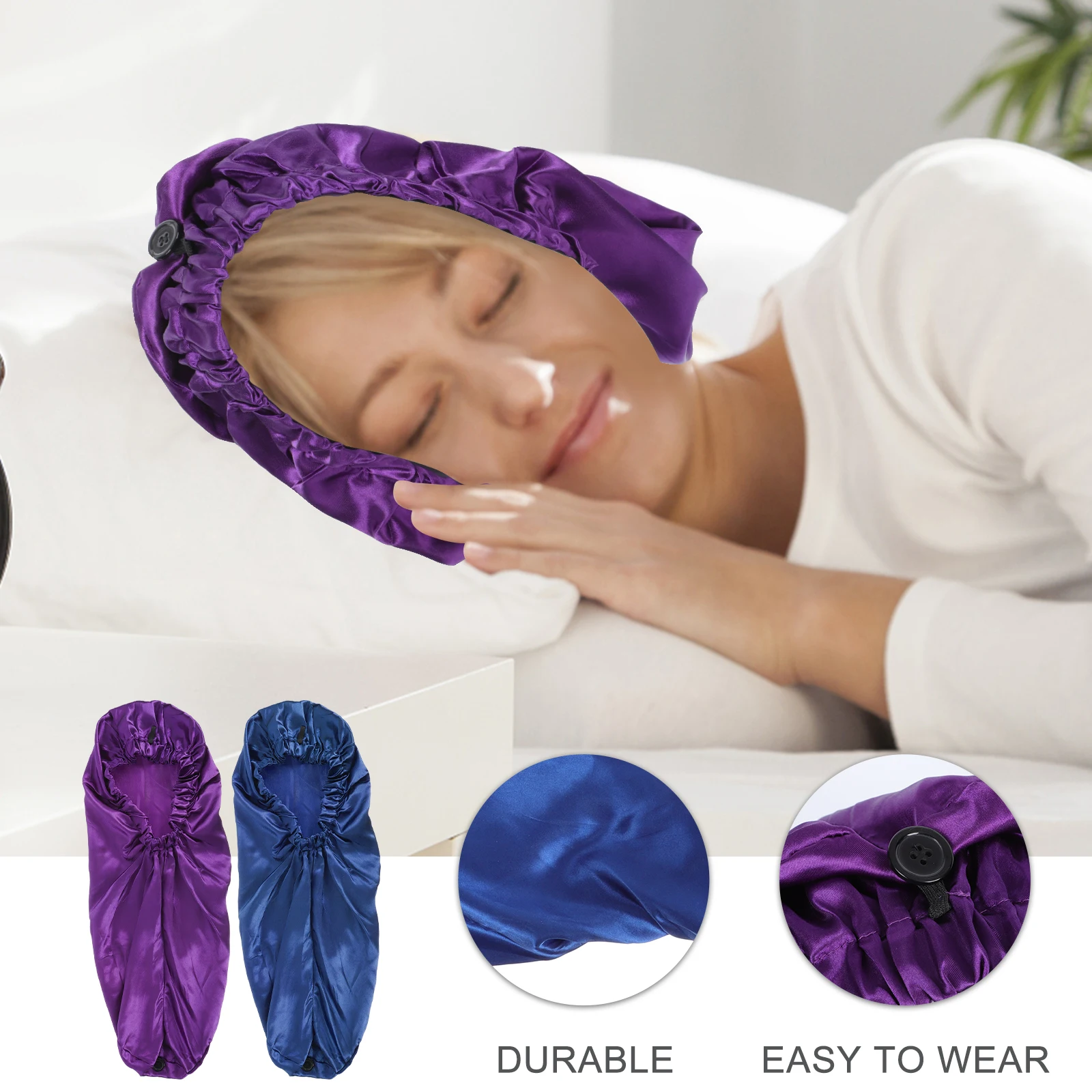 

2pcs Satin Long Hair Sleeping Hat Multi-Purpose Adjustable Night Bonnet For Women Hair Care Comfortable Loose Protector Headband