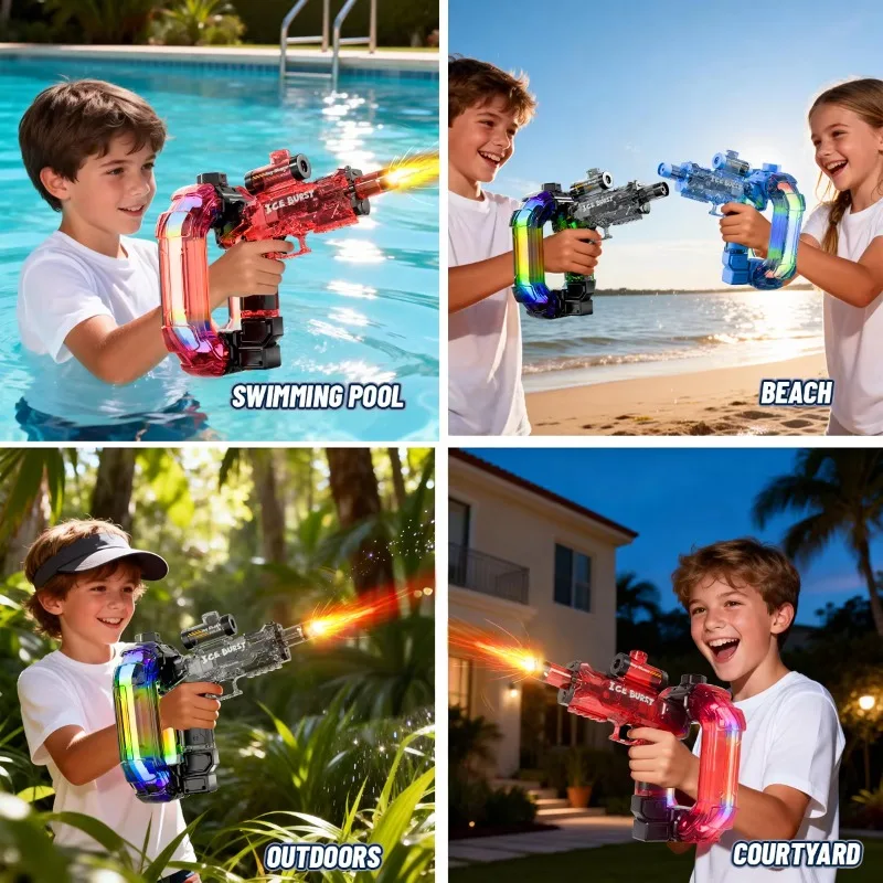 Ring-shaped Electric Water Gun Kids Cool Toy Automatic Water Squirt Gun with Colorful Lights and Sound Summer Outdoor Toy Gift