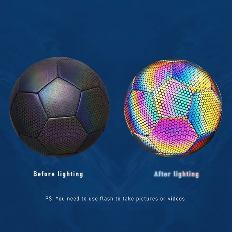 Reflective Soccer 5 Size With Pump,Needles And Net Bag,Reflective Glowing Soccer Ball For Indoor Outdoor Soccer Training