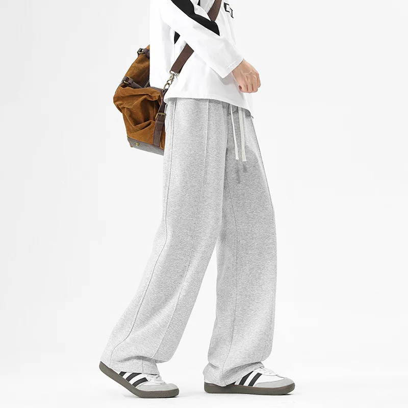 

2025 new men's loose deep crotch drawstring elastic waist pocket wide leg soft breathable casual daily long style