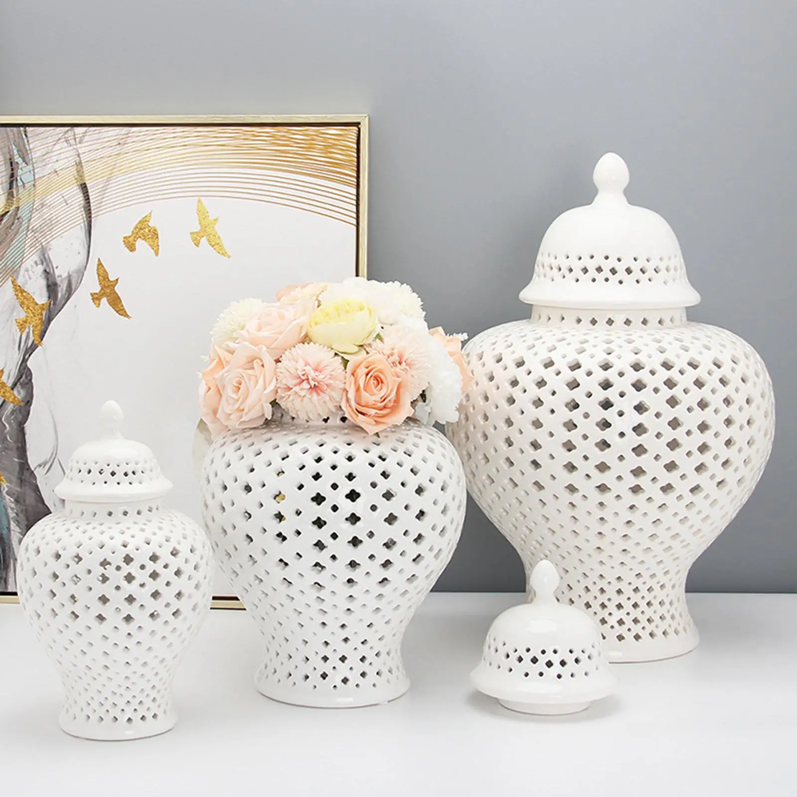 

Handicraft Carved Decor Jar Jar Handicraft Home Hand Ginger Retro Storage Jar Decor Painted Temple Ceramic Lattice For Universal