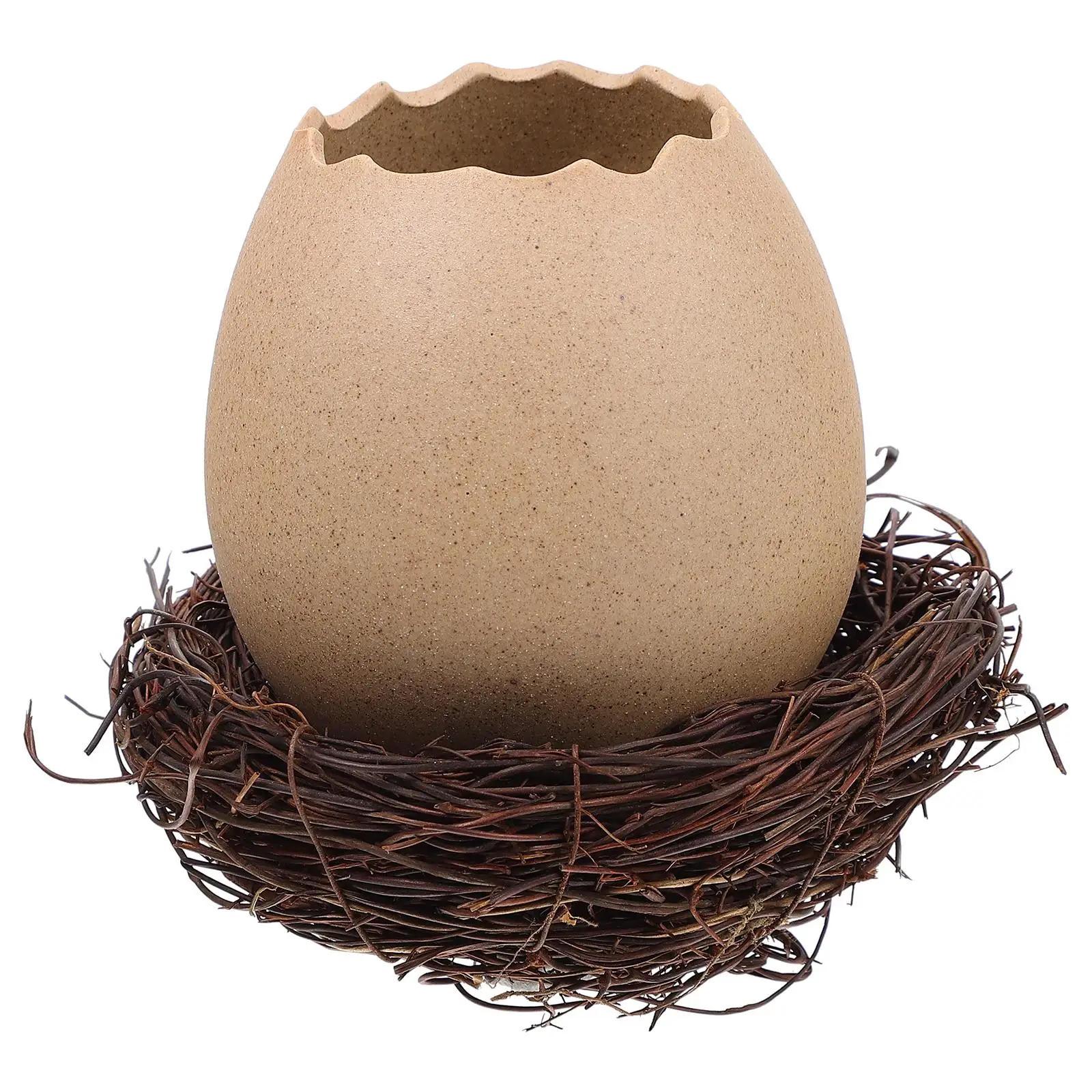 

1pcs Ceramic Bird Nest Vase Durable Hydroponic Planter Eggshell Desk Decor Flower Container Home Ornament Gardening Supplies