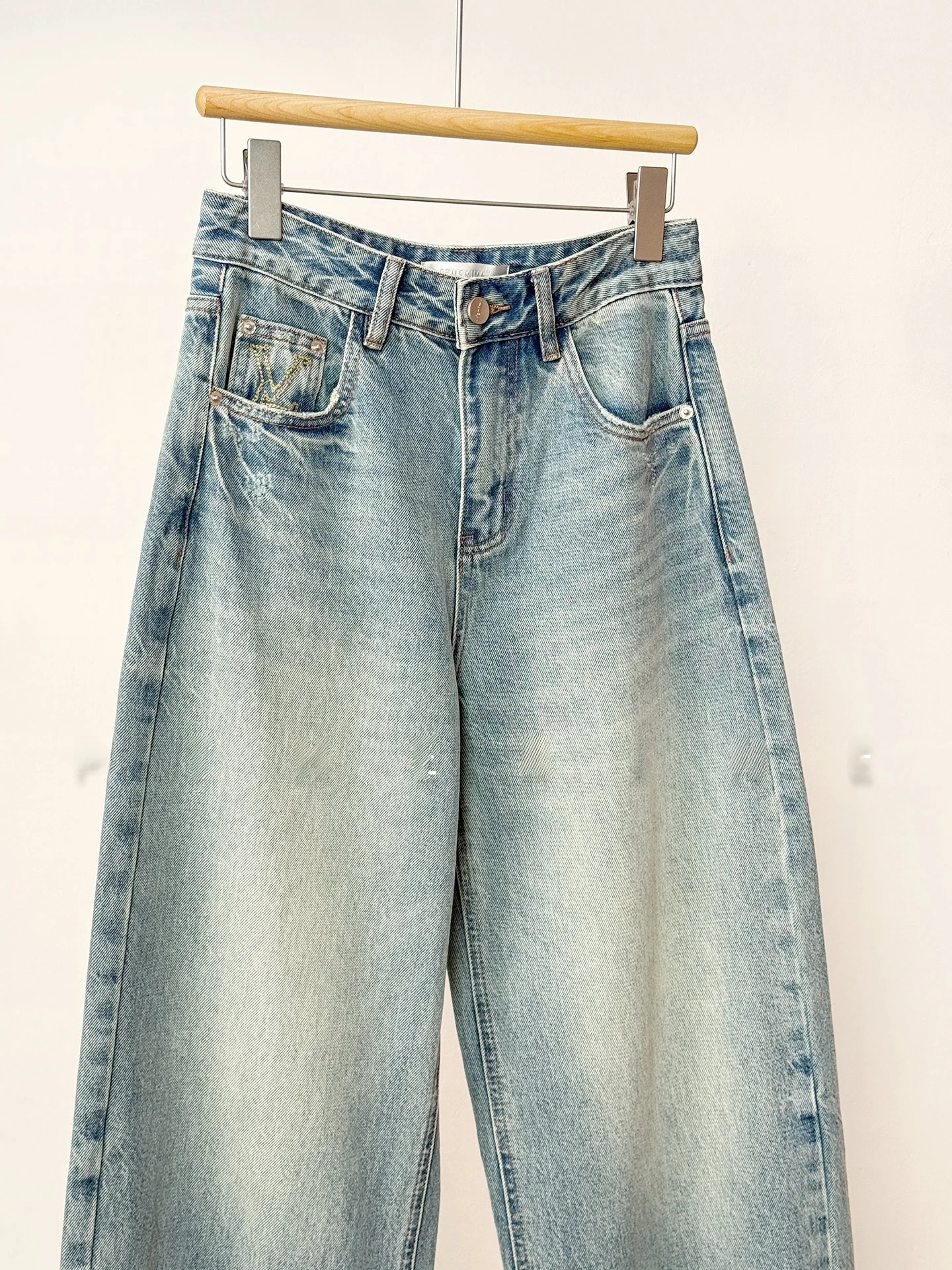 

PTHERINE High Waist Straight Leg Jeans Embroidered Cuff Slimming Effect Vintage Style Women's Casual Cotton Denim Pants