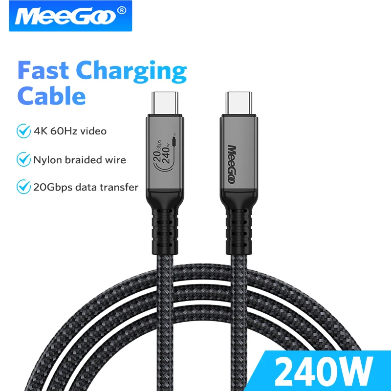 

MeeGoo 240W PD3.1 Type C to Type C 20Gbps 4K60Hz Data Transfer Nylon Braided Fast Chargring Cable for Macbook Phone Tablets new