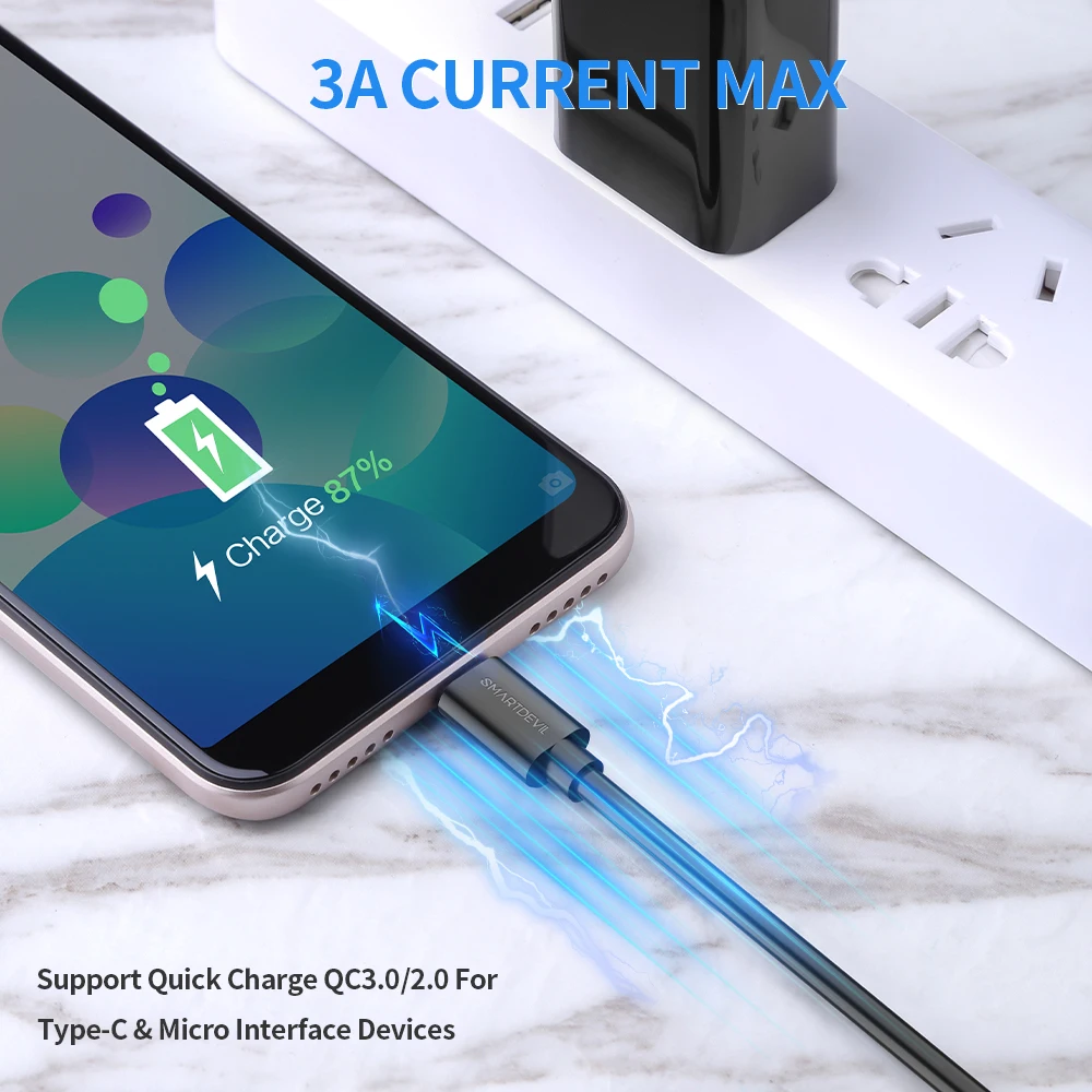 SmartDevil USB Type C Cable 6A For Samsung Xiaomi Mi Huawei Mobile Phone Fast Charging USB Type-C 3A Charger Micro USB Cables