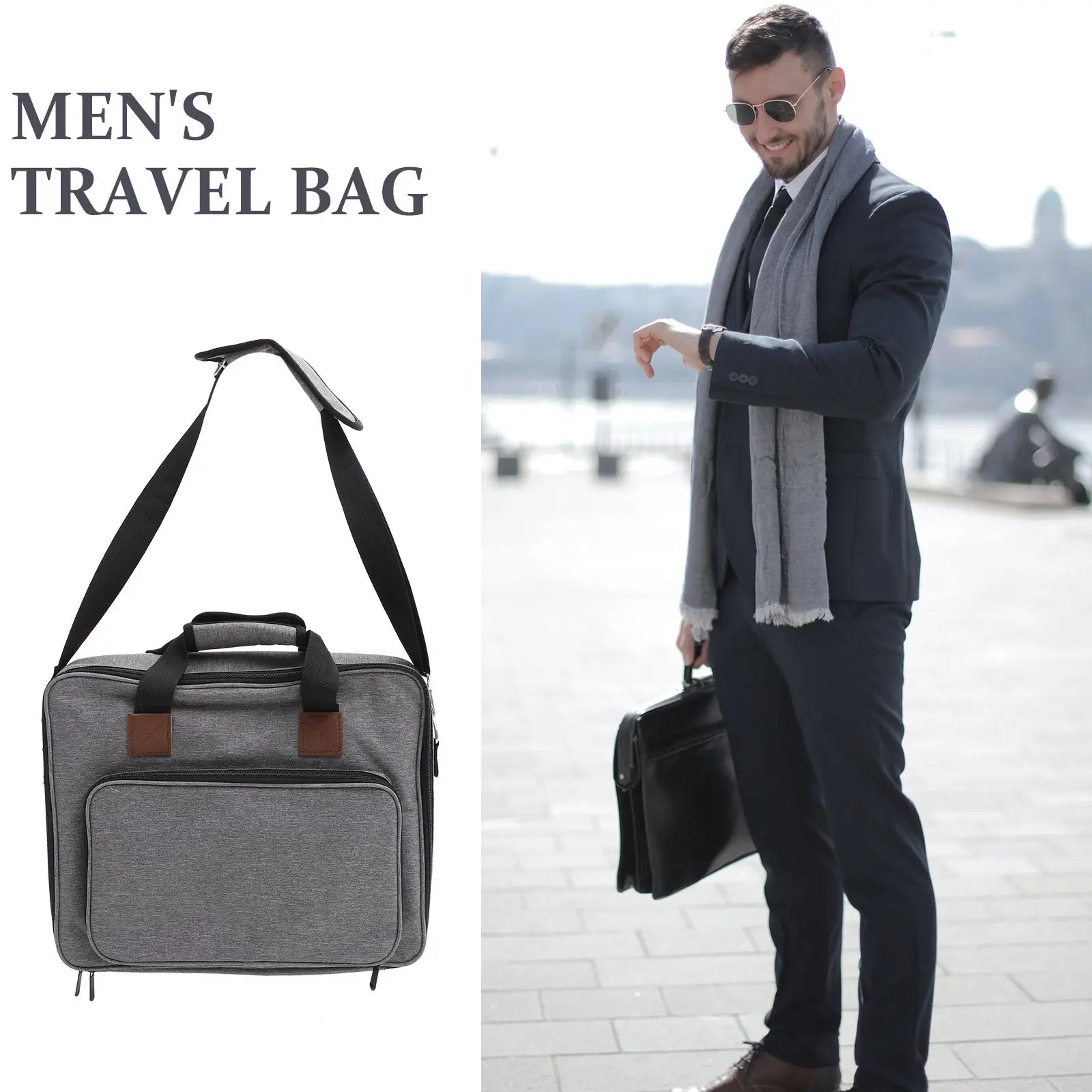 Portable Men Handbag Men's Retro Style Multifunctional Shoulder Crossbody Messenger Tote Travel Business Casual