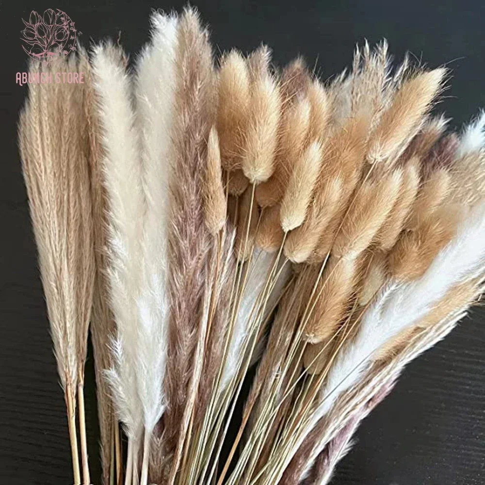 100pcs Fluffy Pampas Grass Bouquets Boho Home Table Vase Decor Dried Phragmites Bunny Tails Wedding Artificial Flower Decoration