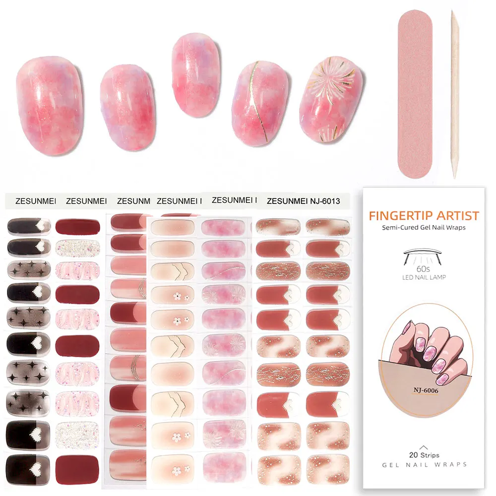 Semi-cured Gel Nail Sticker Tools 20 pcs Set - Sticker with Shinning Nail Art Pattern for Nails Works with UV/LED Nail Lamp