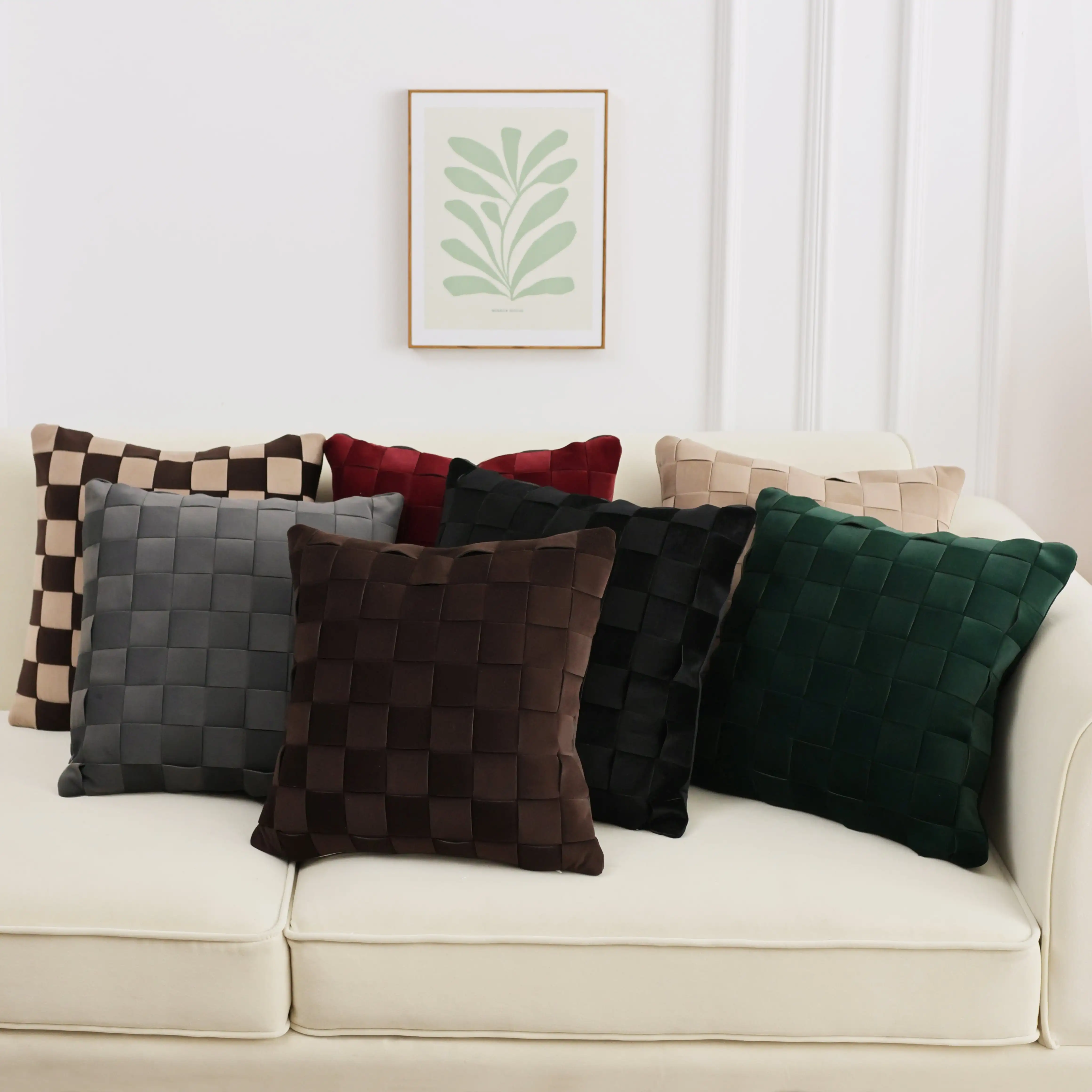 Throw Pillow Cover Home Decor, Modern Checkered Pattern Pillowcase, Luxury Soft Suede Couch Bed Pillow Cover for Living Room Bed