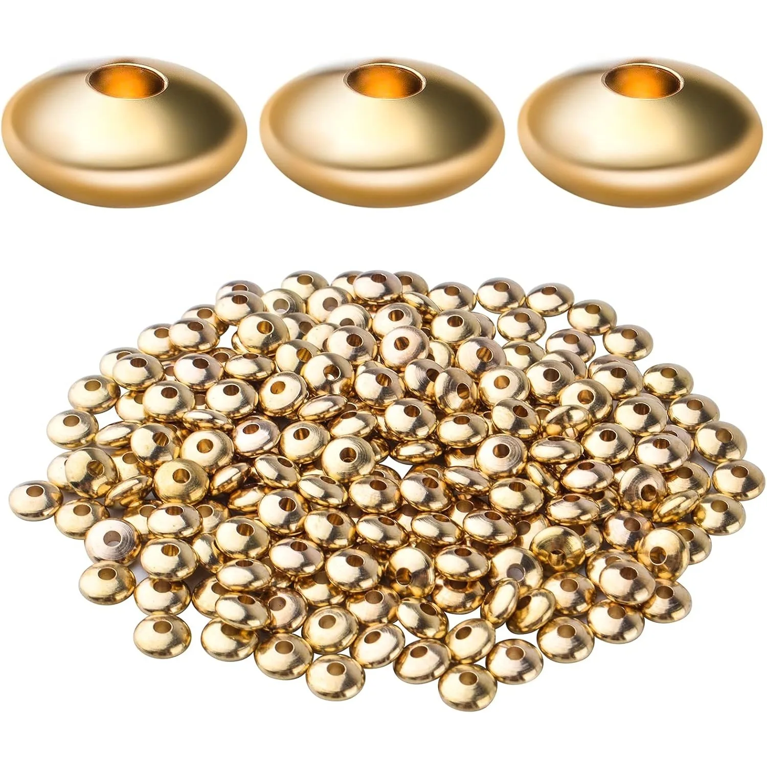 

200pcs Round Spacers Beads Brass Abacus Beads Rondelle Bead Spacers Loose Beads Spacer Charm Beads for DIY Jewelry Making