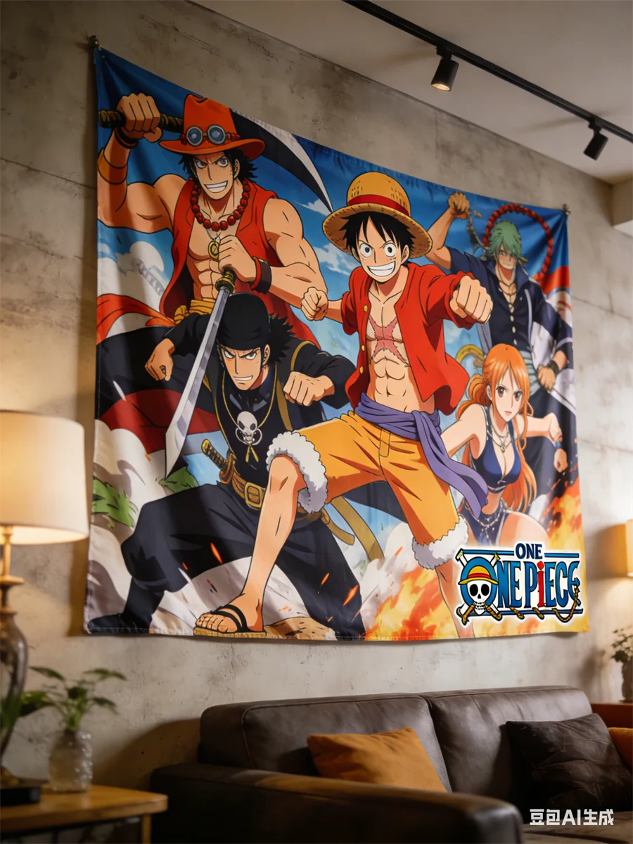 One Piece Luffy 3D-Effekt Wandteppich - Anime Piratenflaggen-Thema Hängende Dekoration für Schlafzimmer, Wohnzimmer & Studentenwohnheim