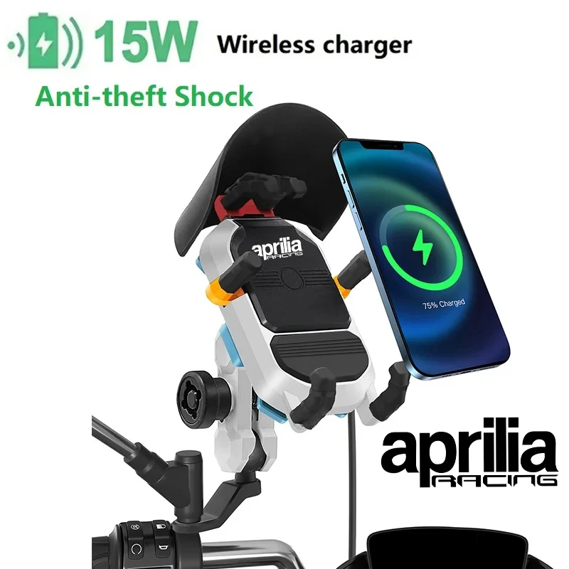 15W Wireless Charging Motorcycle Phone Holder Fast Charger for Aprilia Racing Shiber Srmax RS 125 Tuono v4 660 SR GT 200 1000RR