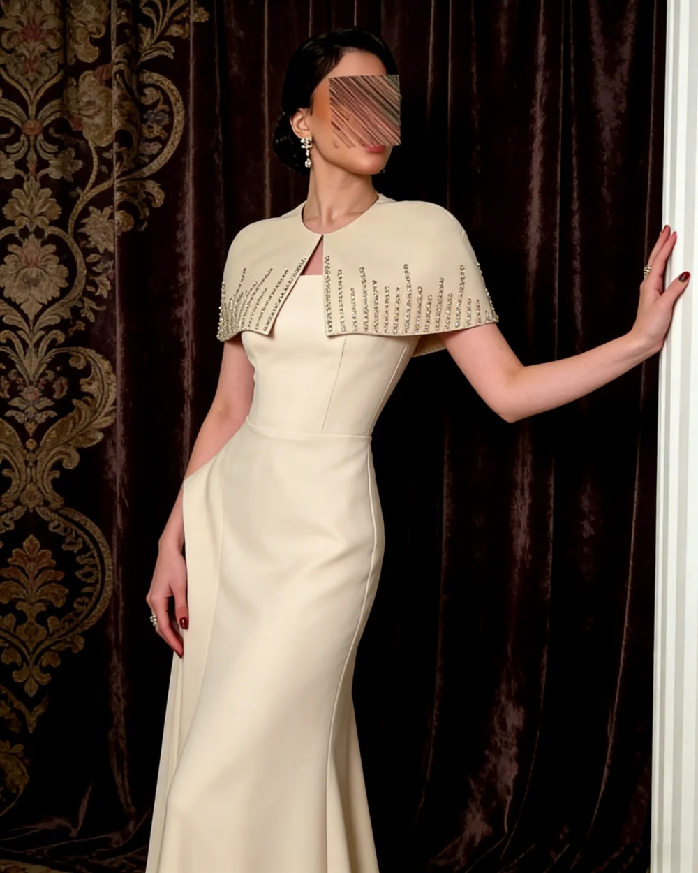 

Customized Modest Fashion Jersey Rhinestone Pleat Draped A-line High Collar Floor-Length Evening Dresses Exquisite