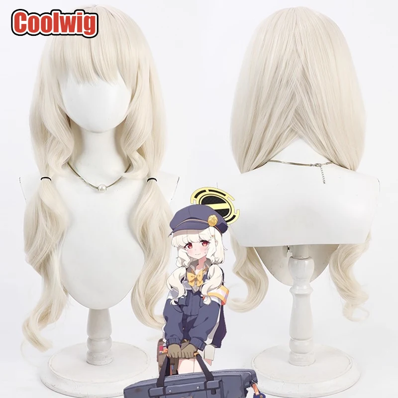 Coolwig Synthetic Hair Utsumi Aoba Cosplay Wigs Game Blue Archive Utsumi Aoba 80cm Long Wavy Light Blonde Cos Wig Heat Resistant