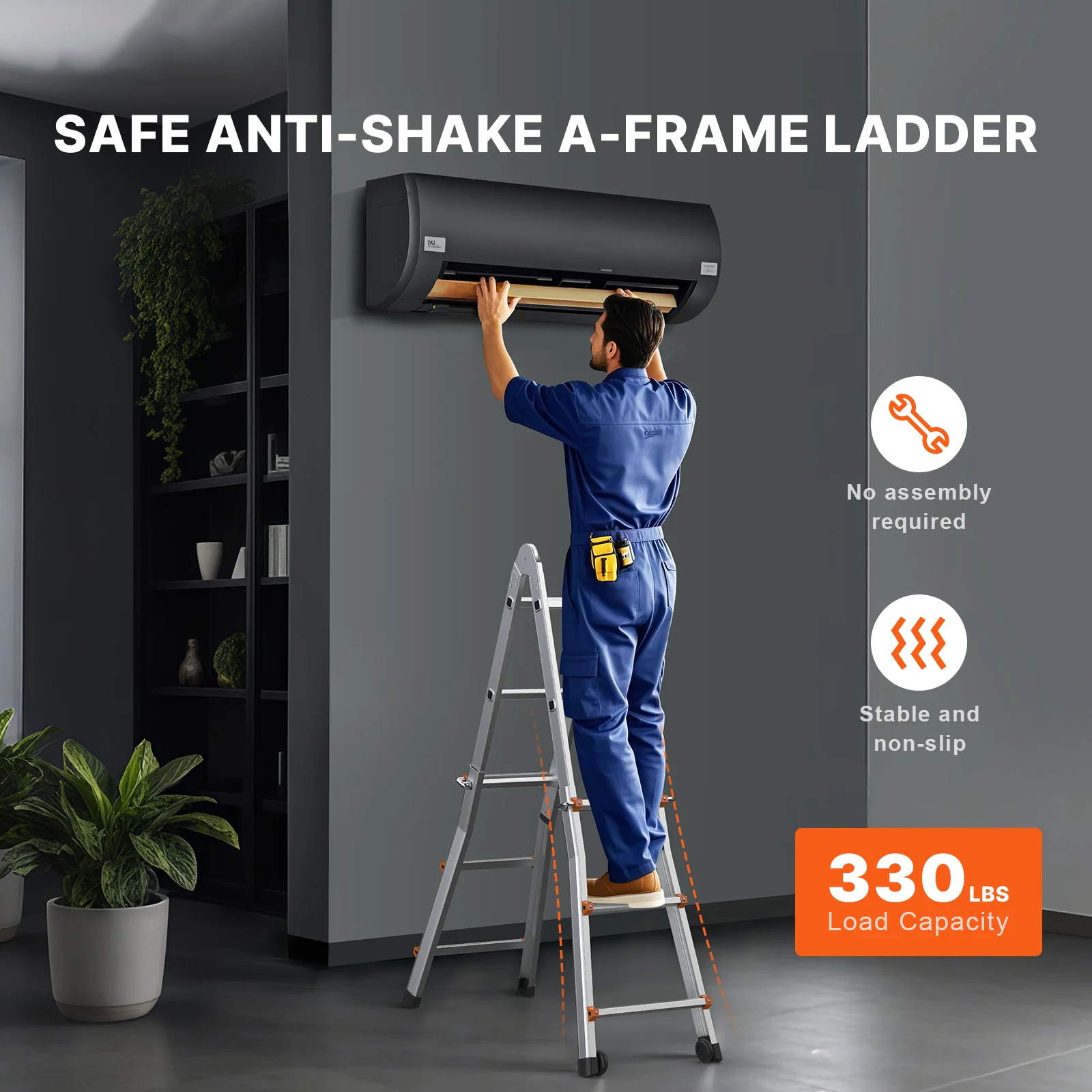 VEVOR Telescoping Ladder A Frame Compact Aluminum Extension Ladder Multi-Function Portable Collapsible RV Ladder for Homework