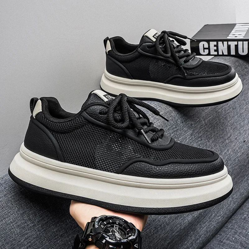 Men's Shoes 2026 New Breathable Mesh Shoes Fashion Platform Sneakers Summer Hollowed-out Casual Shoes Thick Soled Board Footwear