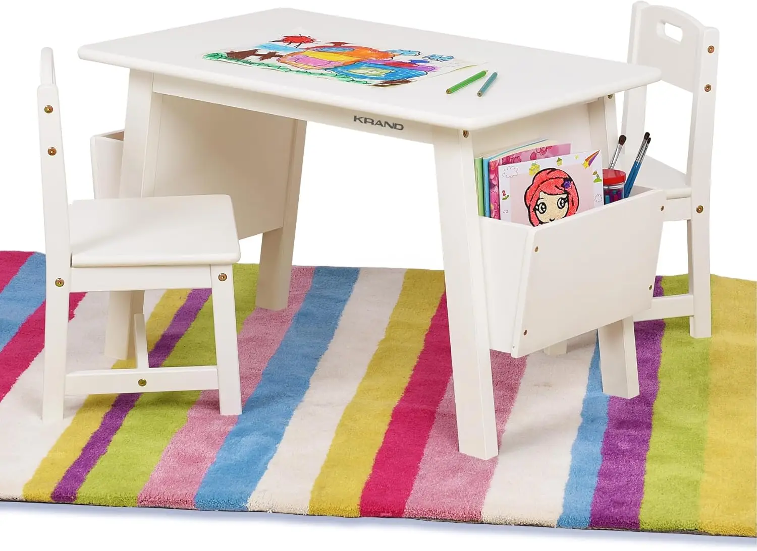 

Kids Solid Wood Table and 2 Chair Set with Built-in Storage Cases Children's Storage Table and Chair Set for Toddlers Boys and G