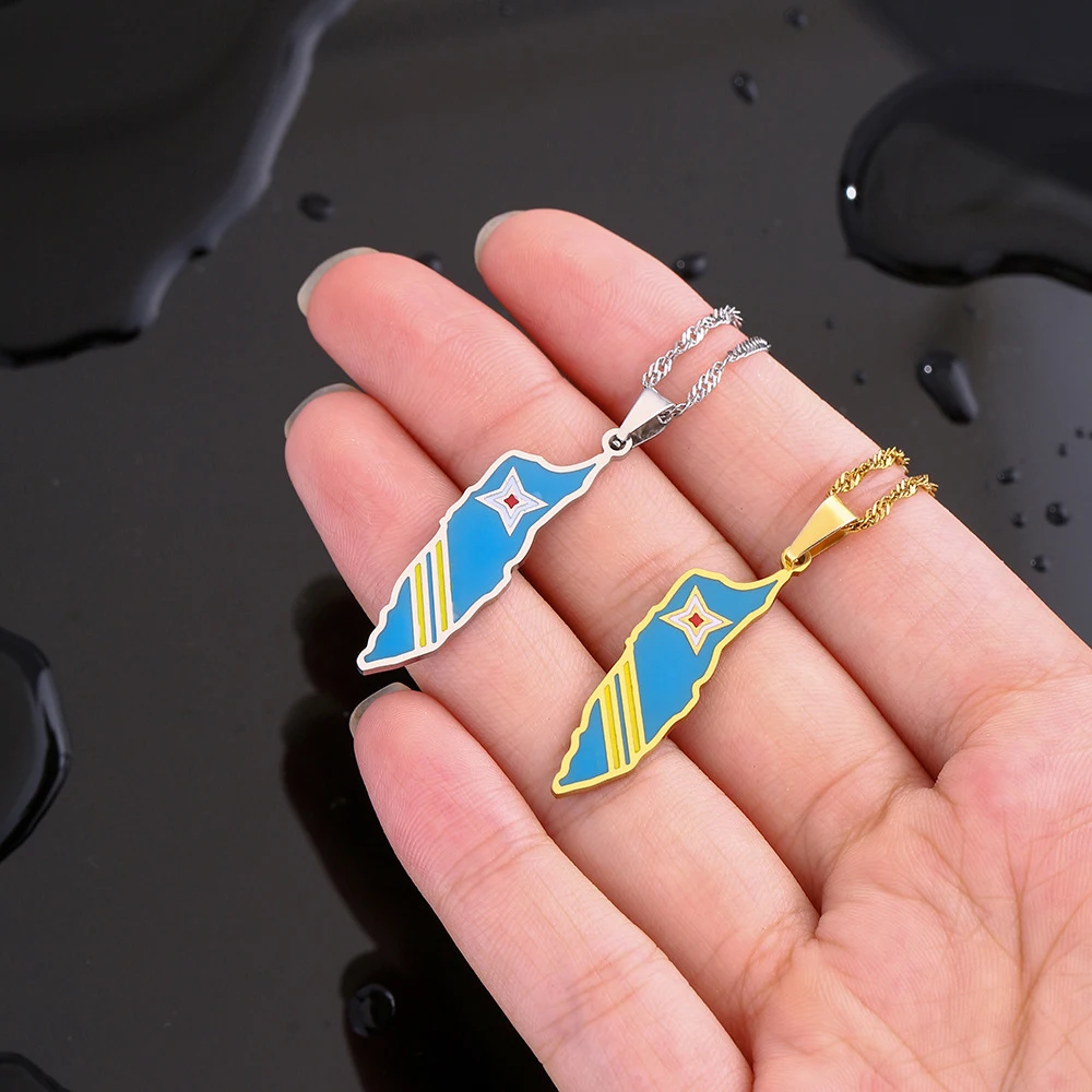Neder landen Aruba Insel Karte Flagge Anhänger Halskette Edelstahl Männer Frauen Karten Schmuck Geschenk – Detail 7