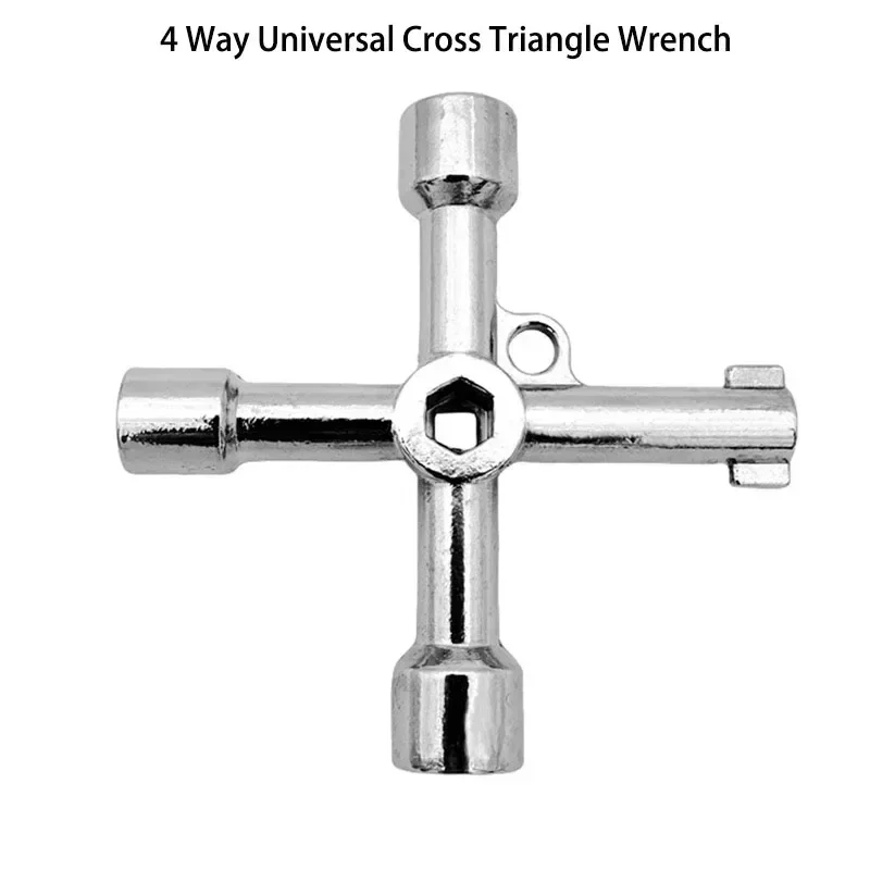 4 Way Universal Cross Triangle Wrench Key Electrical Square and Round Holes Triangular Key for Elevator Water Meter Valves