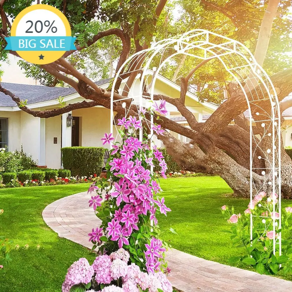 

Широкая металлическая садовая арка 6,2 x 8,2 фута, уличная пергола для вьющихся растений, роз и свадебных церемоний, белая