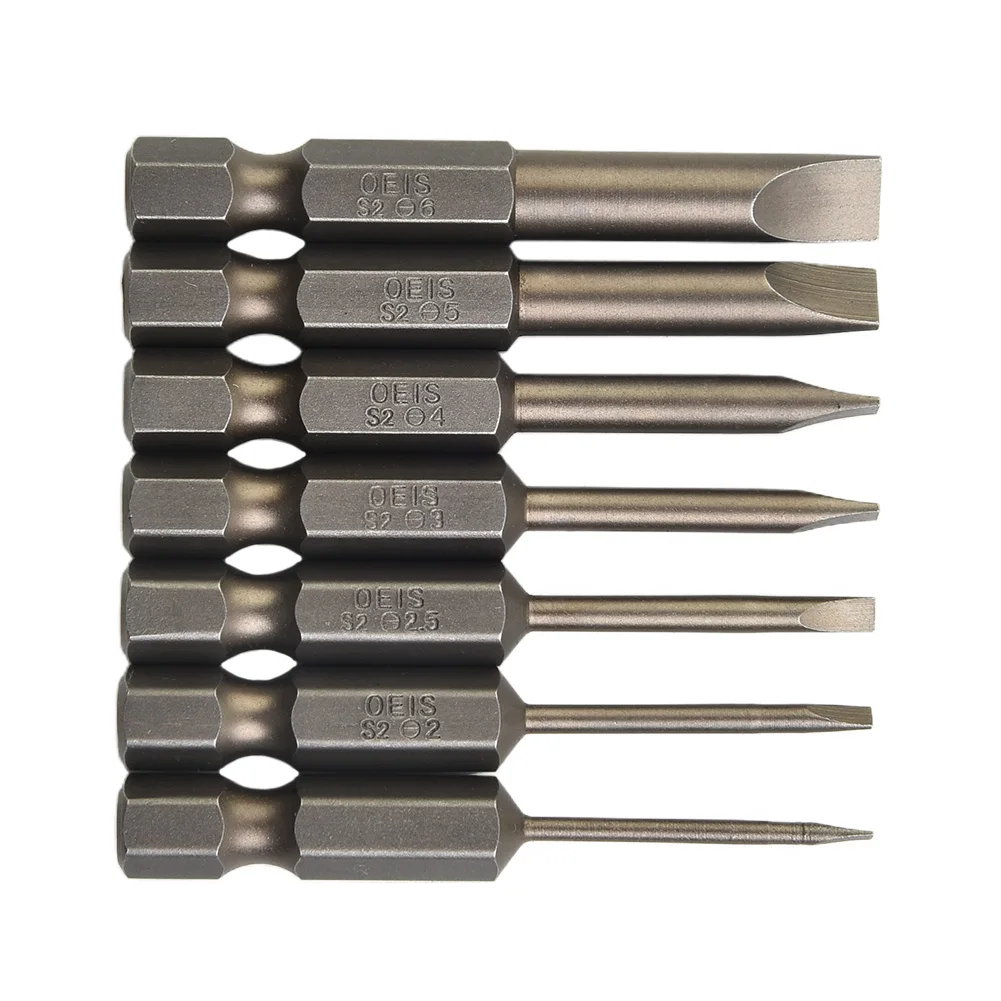 Nutdrivers Screwdriver Bit 2.0 2.5 3.0 4.0 5.0 50mm 6.0 6.35mm Shank 7PCS Alloy Steel Flat Head Screwdriver Bit