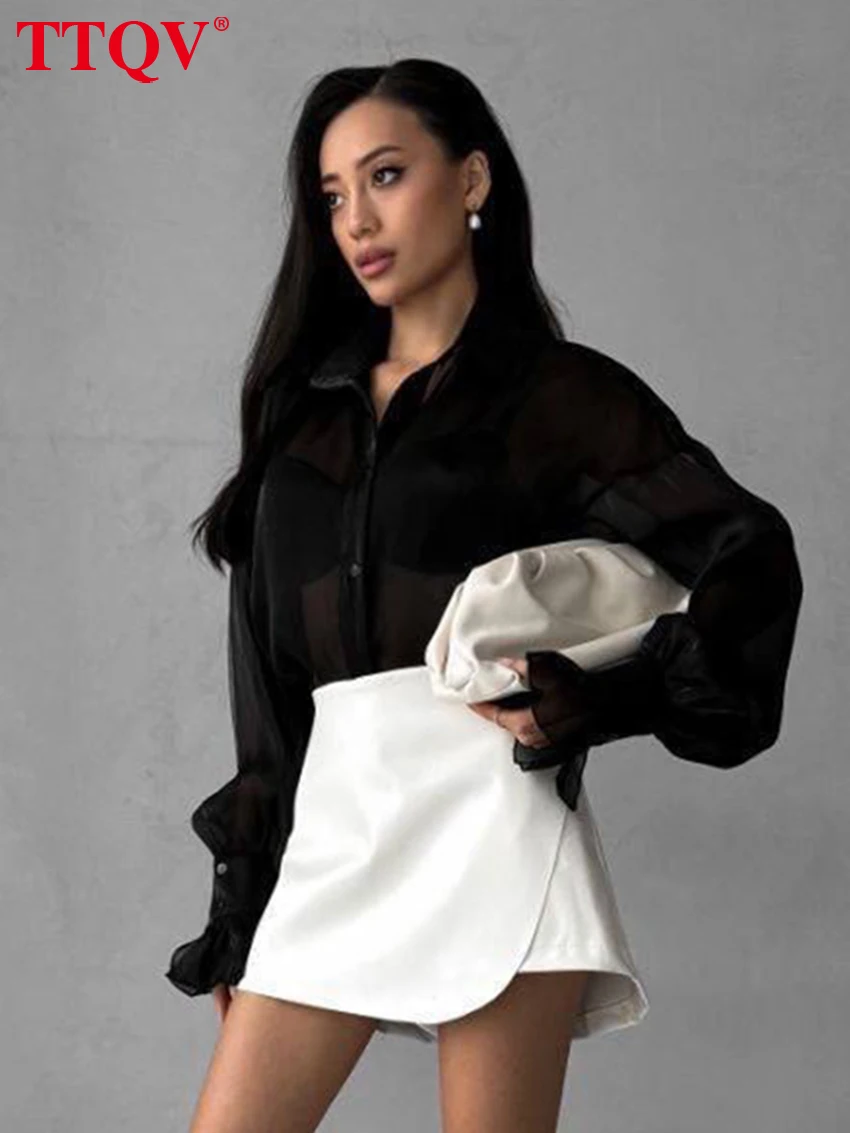 

TTQV Sexy Loose White Women's Blouse 2026 Spring Lapel Long Sleeve Lady Shirt Elegant Classic See Through Top Female Clothing