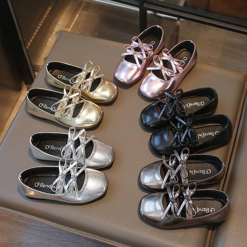 

2026 Spring cute little bow girl's dance shoes anti-slip soft sole children's shoes kids leather shoes