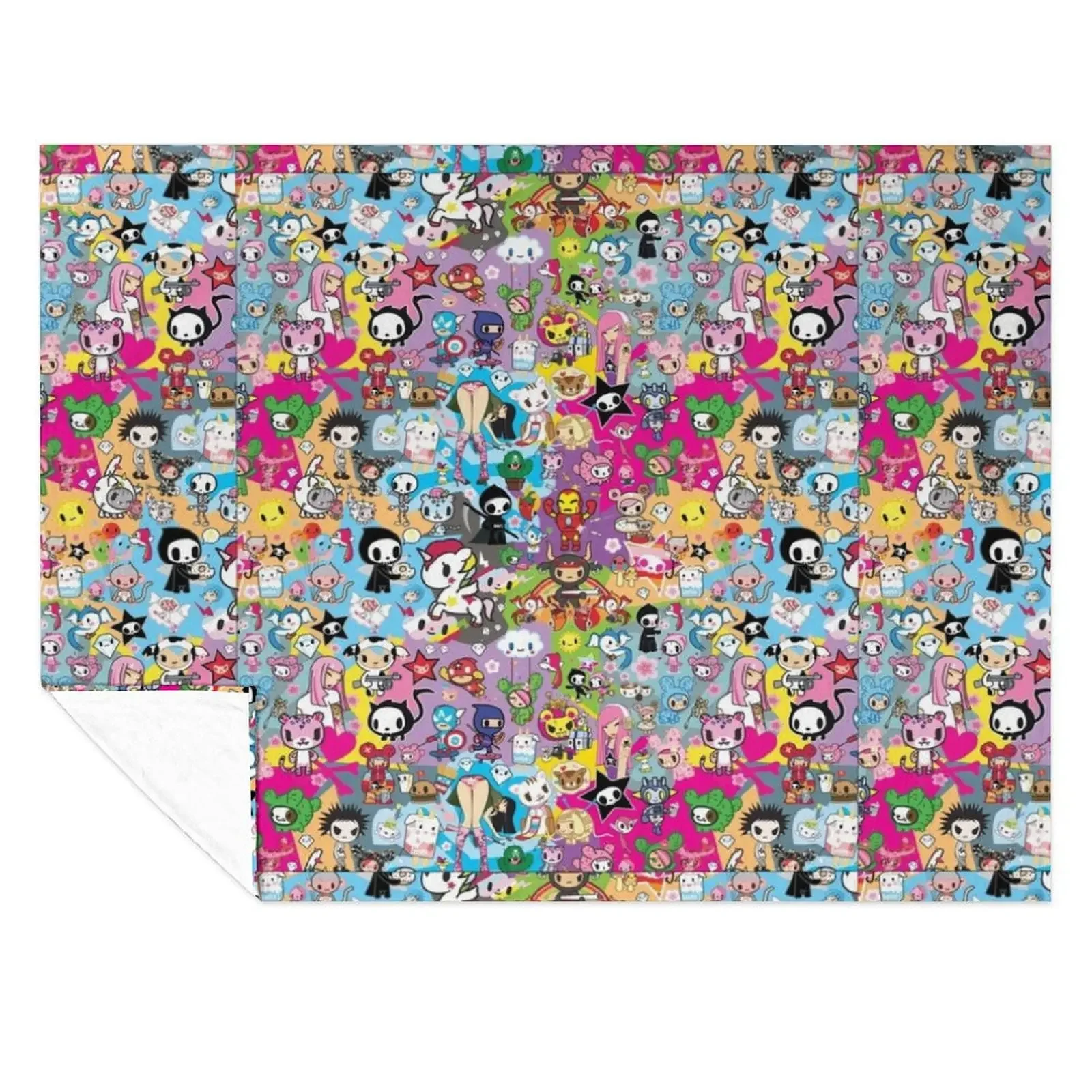 

donutella and his friends unicorns mofia collaboration cartoonss,anime Chibi Throw Blanket warm winter Blankets