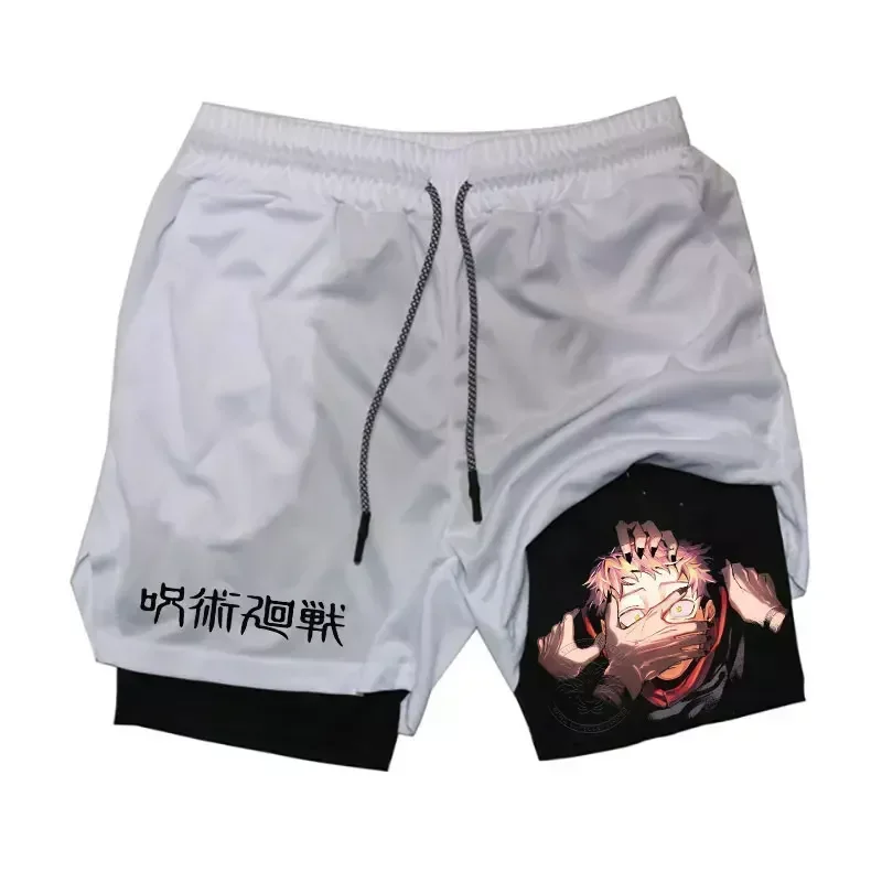 Men's Anime Shorts 2 in 1 Quick Drying Breathable Shorts Summer Gym Pocket Running Workout Fitness Basketball Sportswear M-3XL