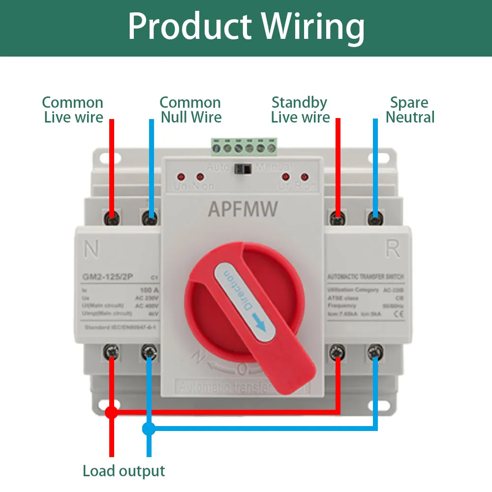 Dual power ATS (CB) 2P/3P/4P 63A Dual Power Automatic Transfer Switch AC230V 50/60Hz MCB Auto/Manual Switching Circuit Breakers