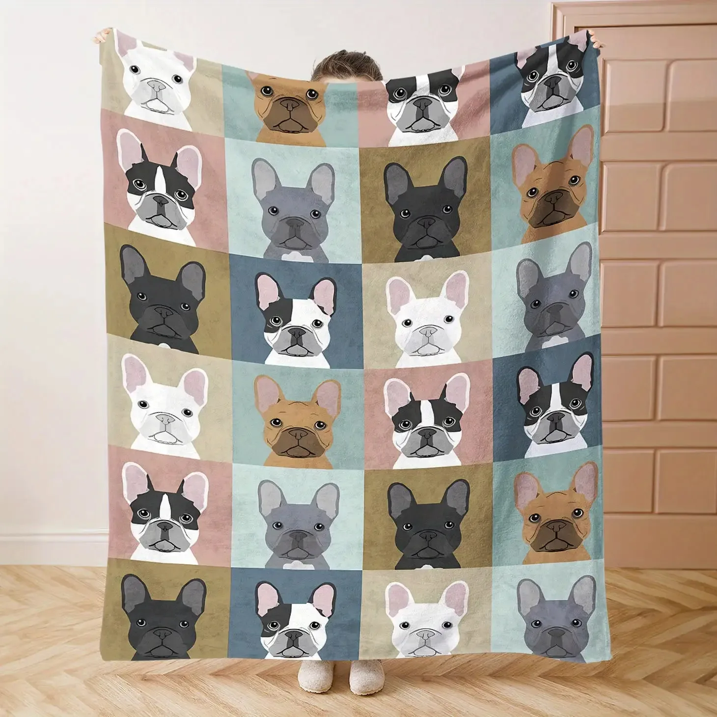 Cute French Bulldog Puppy Pattern Throw Blanket Cozy Pet Lover Gift for Dog Owners Home Decor