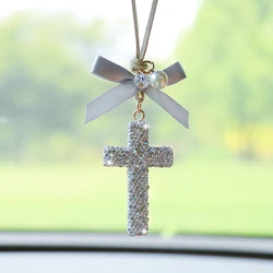 Fashionable cross car interior decoration, exquisite diamond inlaid car rearview mirror accessories, gift hanging accessories