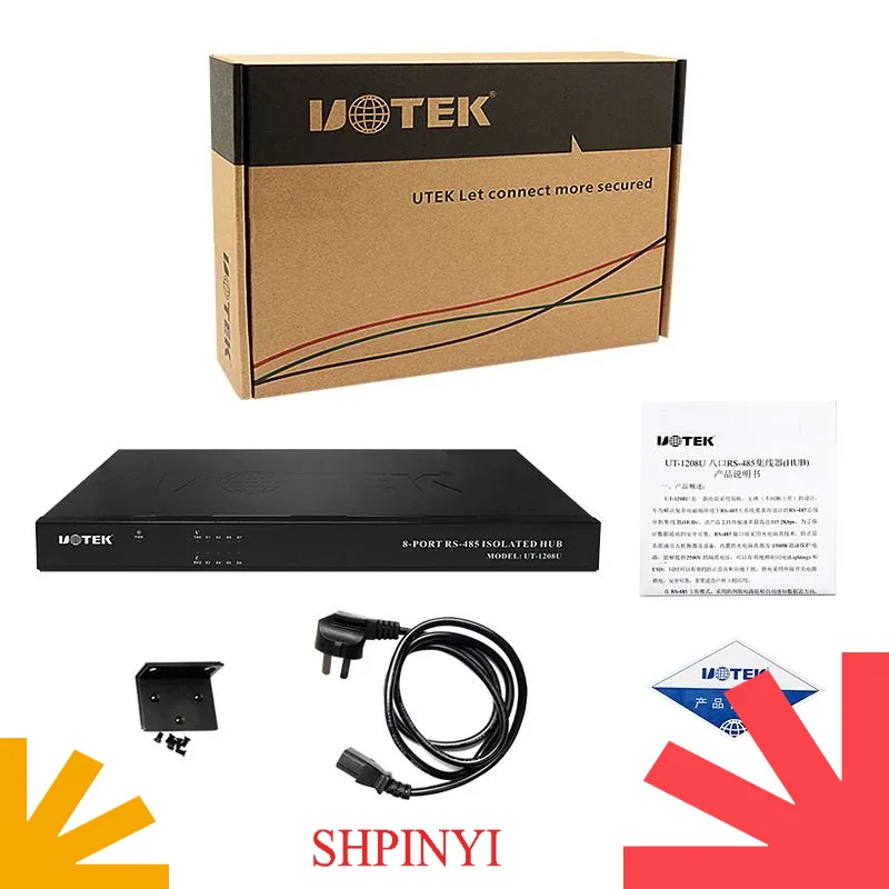 Industrial 8-Port RS-232 RS-485 to RS485 Hub with Optoelectronic Isolation Half-Duplex Lightning Surge Protection UT-1208U