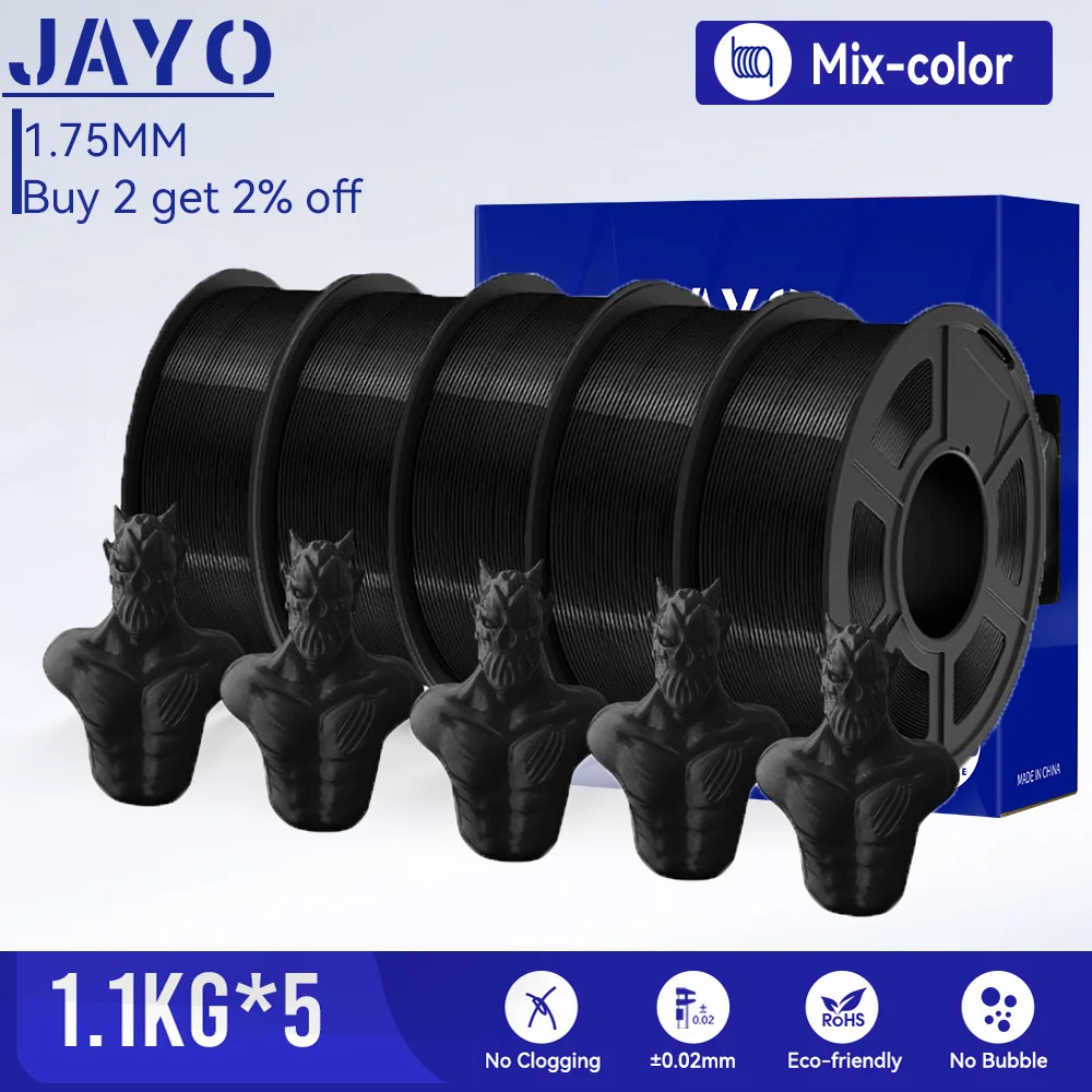 Jayo 3d Pla Plus/Petg/Pla Mat/Pla 1.75Mm 3d Printer Filament 5 Rollen 100% Geen Bubble 3d Printmaterialen Voor 3D-printer & Pen