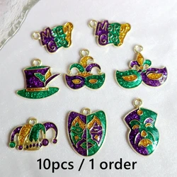 10pcs Kamen Ball Carnival Metal Pendant Hat Mask Mardi Gras Shiny Alloy Charms DIY Necklace Bracelet Earrings Keychain Accessory