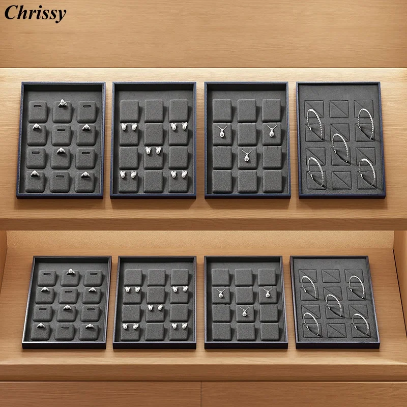 12 Grids Jewelry Organizer Tray Grey Ring Earring Bangle Necklace Pendent Jewelry Display Tray Velvet Jewelry Organizer