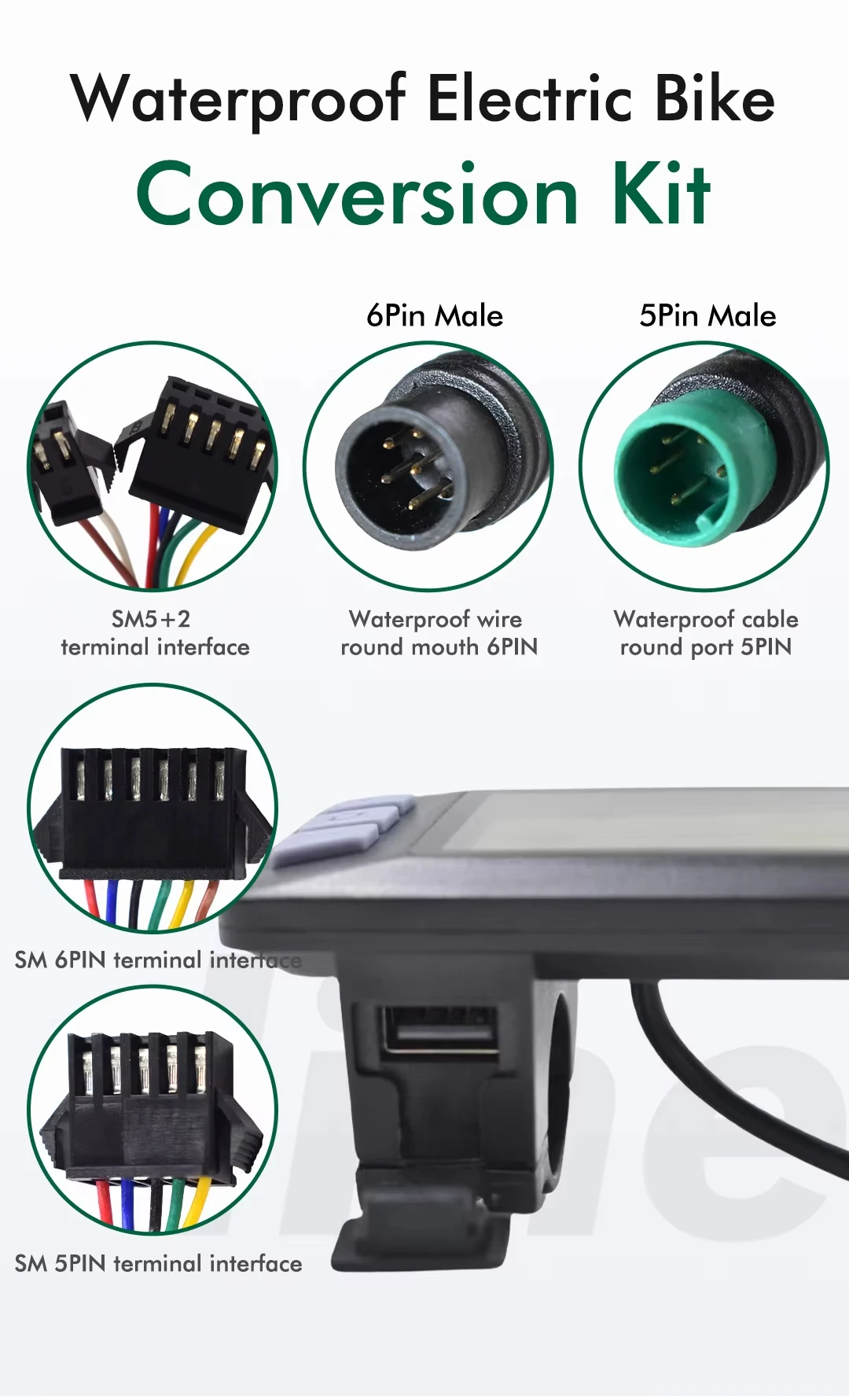 UART2 P3H Electric Bike LCD Display Meter SM/Waterproof Connection Plug Ebike intelligent Display Accessories