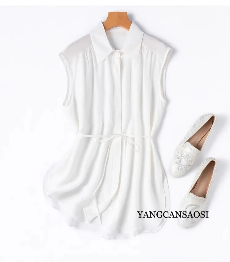 Simple Commuting 100%Natural Mulberry Silk Crepe De Chine Temperament Style Sleeveless Square Neck Black/White Solid Color Shirt