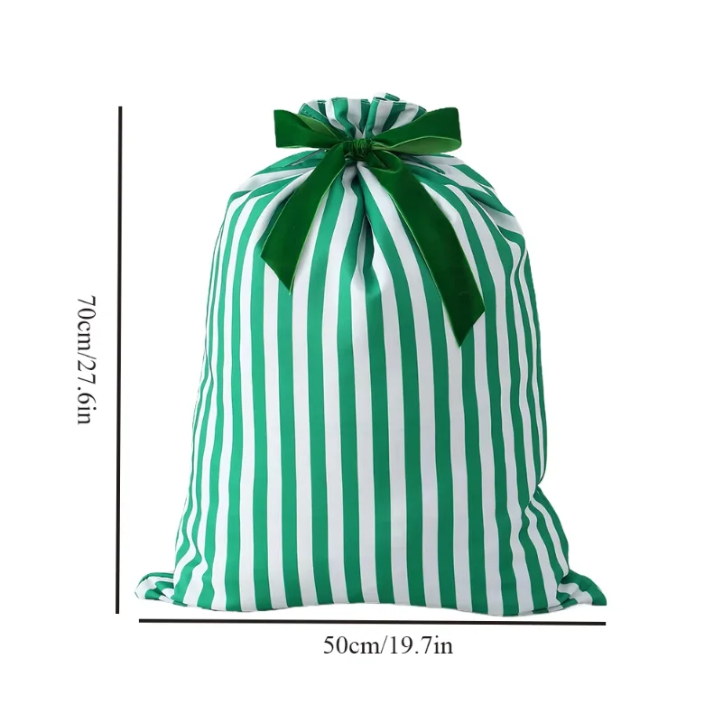 Striped Christmas Santa Sack Reusable Canvas Candy Gift Bag Large Capacity Santa Claus Christmas Gift Bag For Kids