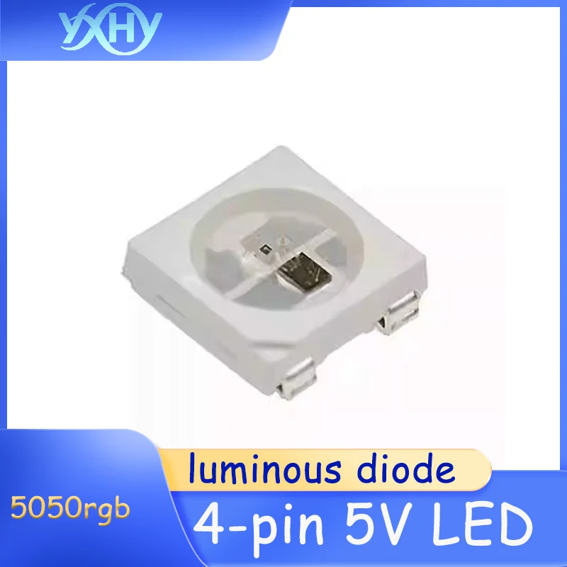 100pcs 5050 WS2812B LED beads with 4 pins, 5V, built-in driver IC, programmable surface mount, 5050 RGB, multi-color display